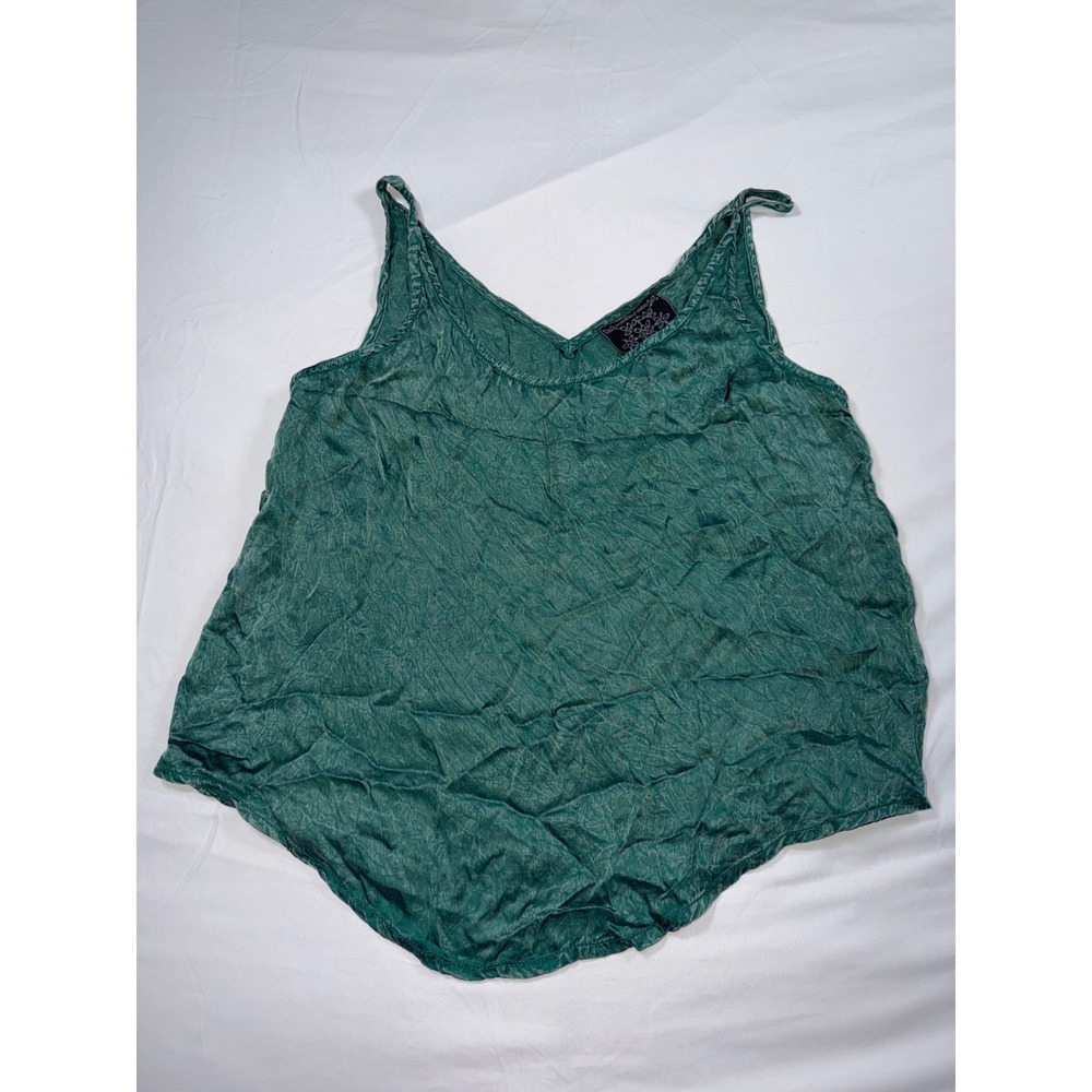 Johnny Was Jade Green Viscose Crinkle V-Neck Cami Tank Top XL L10824-1